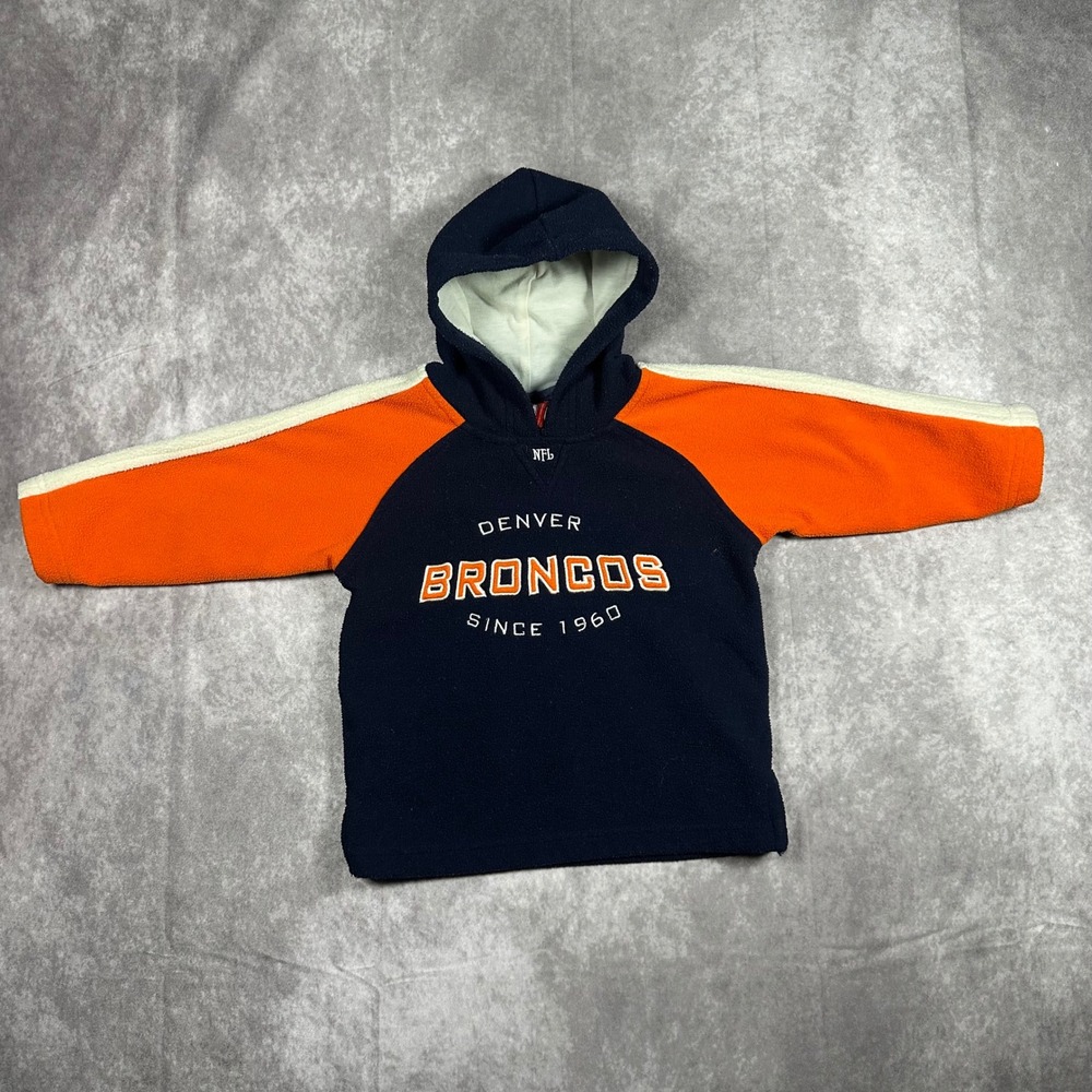 NFL Denver Broncos Toddler Hoodie 2T Orange Navy Blue Raglan Fleece Sweatshirt